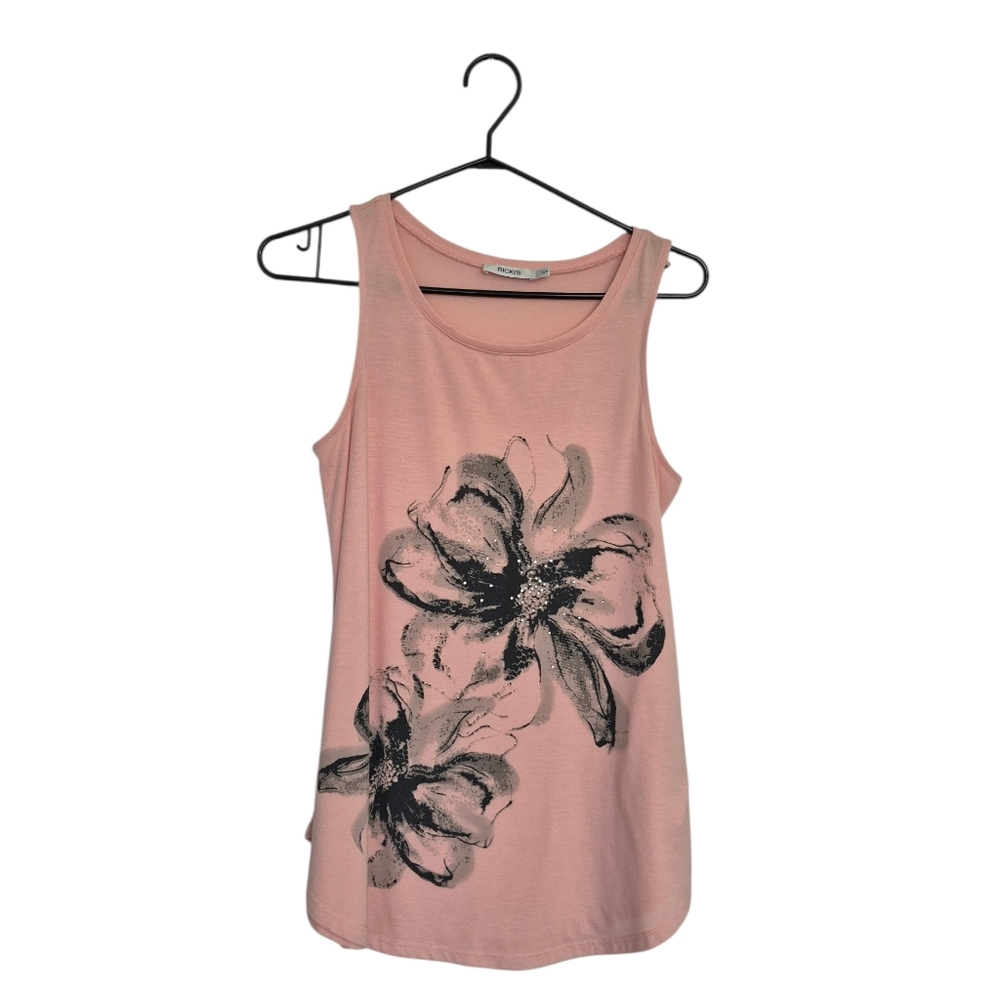 2/$20 Ricki's Pink Tank Top with Black Floral Design
